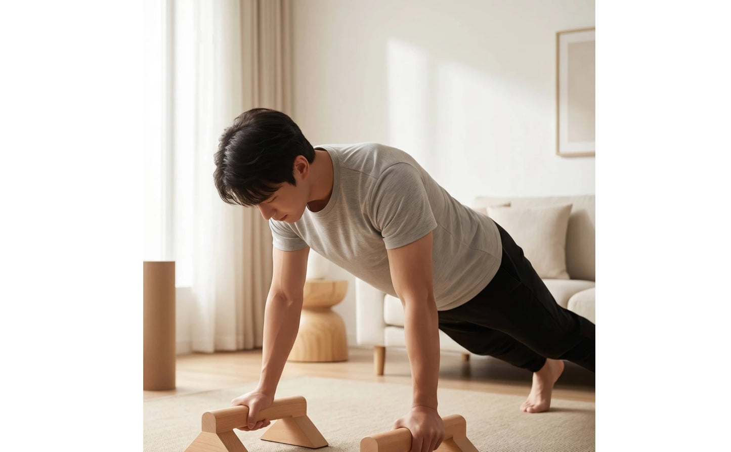 Wooden Push-up Stands Solid Wood Push-up Stands with Triangular Base Parallettes Long-Lasting Fitness Equipment Comfortable Grip