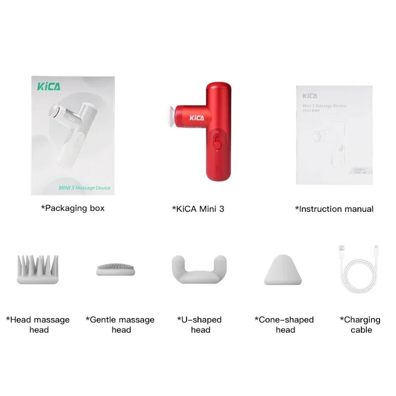 Kica Mini 3 Massage Gun Ultra Light 255g 3000RPM Adjustable Speed 7kg Impact Force 4 Heads Portable Muscle Relaxer