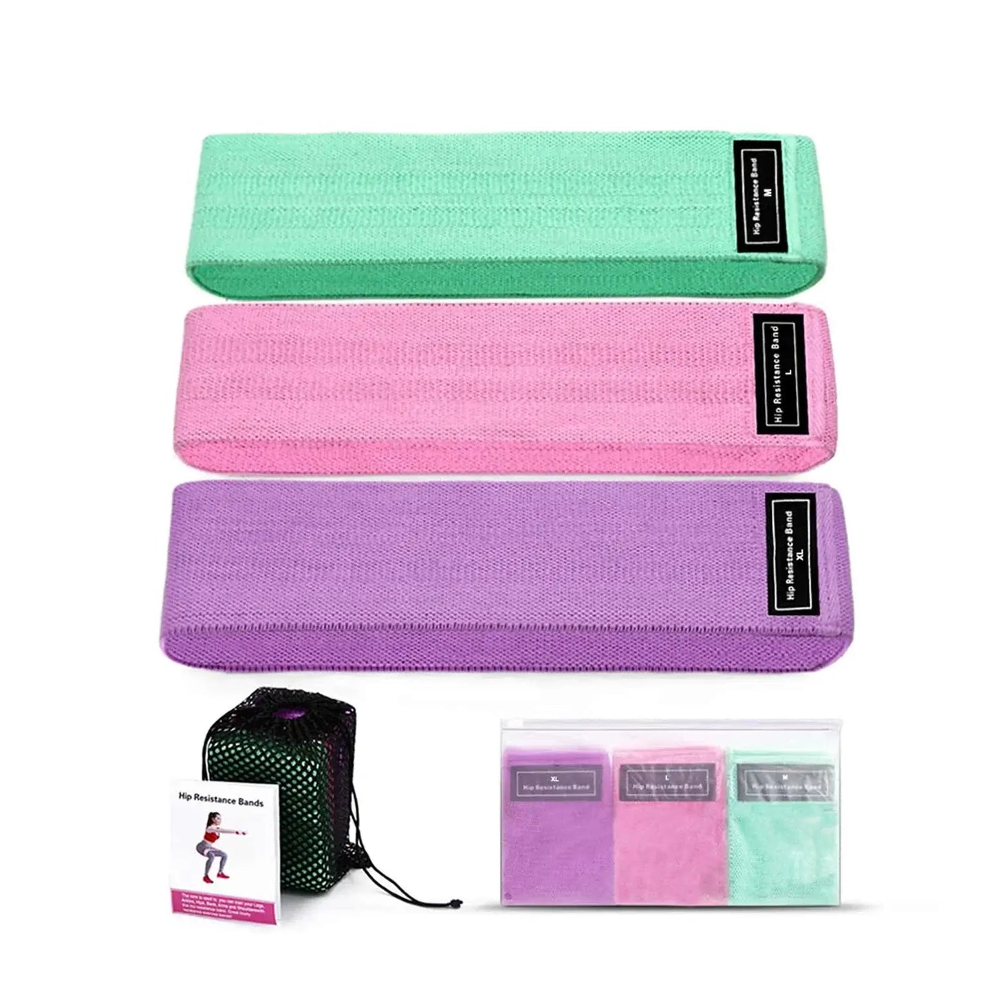 3 Pack Fabric Resistance Bands for Glutes, Anti-Slip Hip Bands for Legs & Thigh, Squats Pilates Yoga for Women Men with Portable