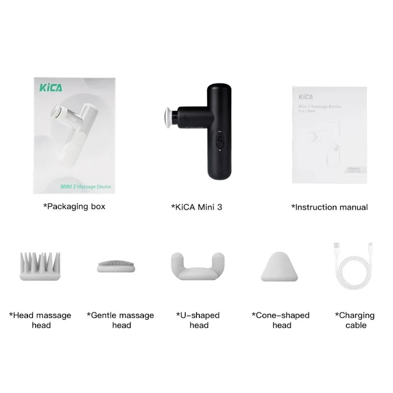 Kica Mini 3 Massage Gun Ultra Light 255g 3000RPM Adjustable Speed 7kg Impact Force 4 Heads Portable Muscle Relaxer