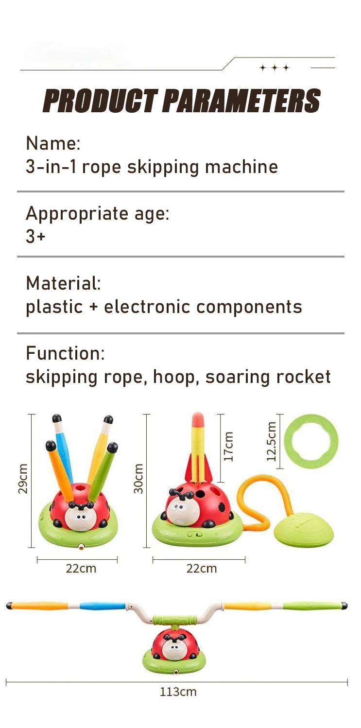 3 In 1 Ladybug Sensory Training Skipping Rope Toss Machine Stomping Launcher Gym Jumping Sports Indoor Outdoor Toy Kids Gift