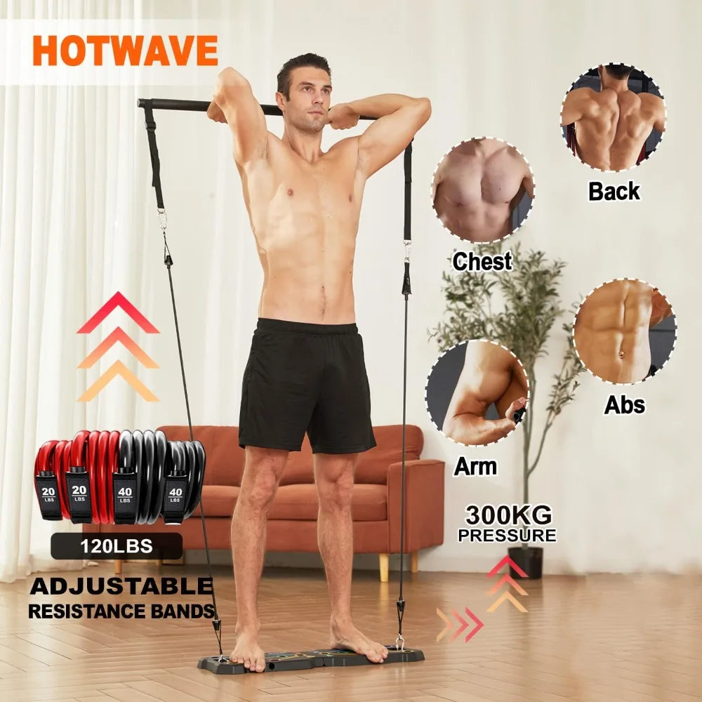 Portable Workout Equipment with 20 Gym Accessories, Push Up Board & Plank Trainer, Resistance Bands with Ab Wheel, Exercise at Home
