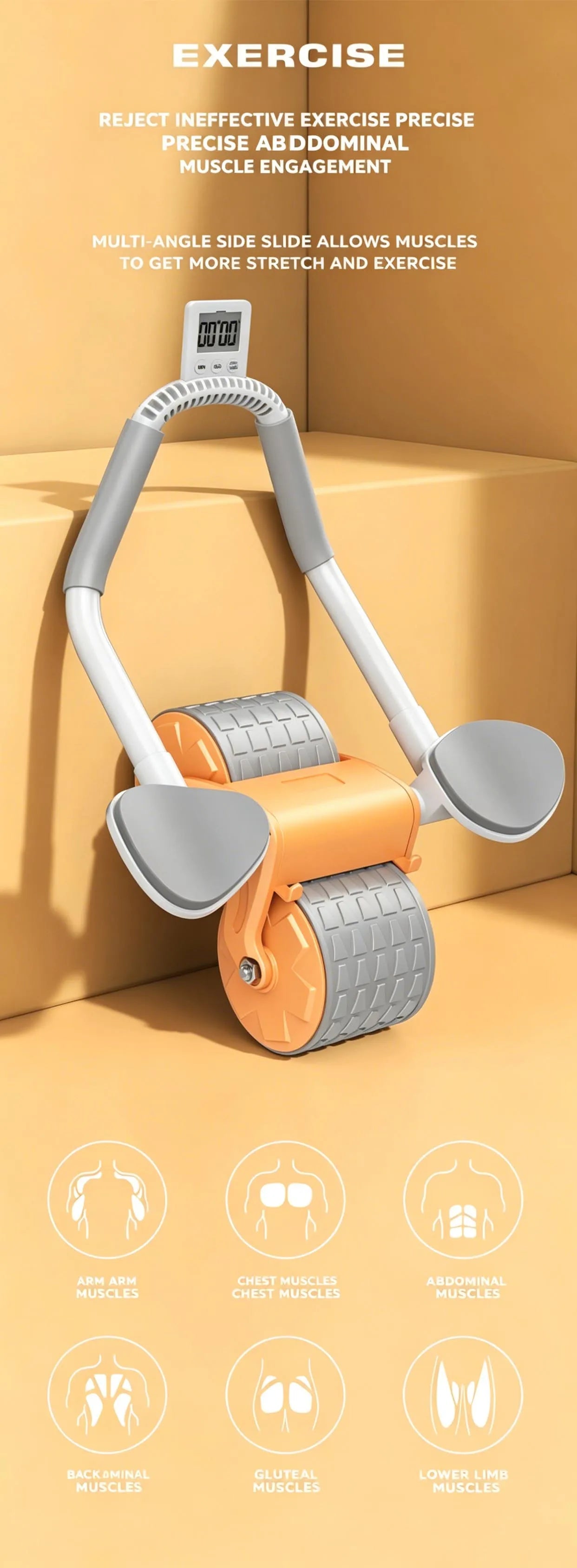 Elbow Support Abdominal Roller Automatic Rebound Ab Wheel with Phone Stand Counter for Core Training Home Fitness