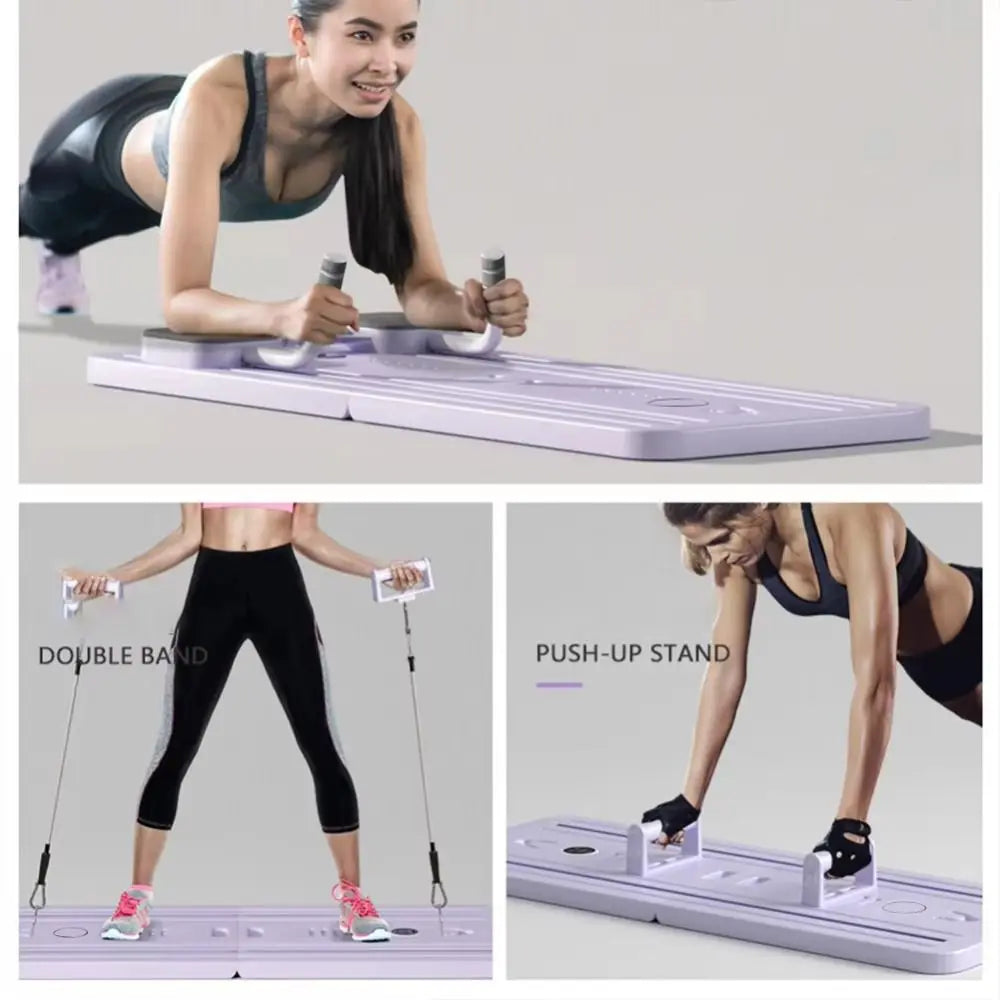 Leg & Arm Toner Fitness Abdominal Exercise Board with Tension Rope Adjustable Push-up Automatic Rebound Board Foldable Portable
