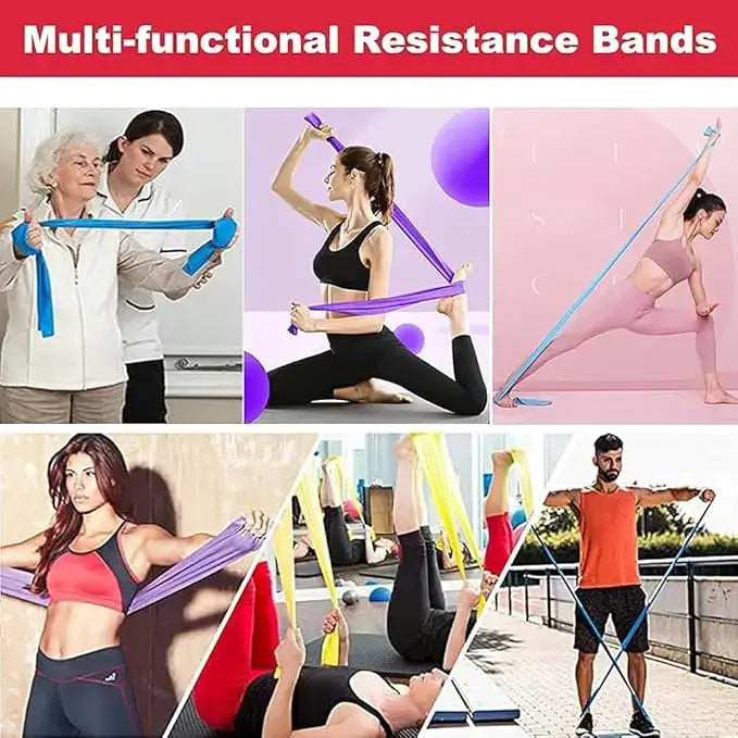 Yoga Stretch Resistance Bands, Fitness Elastic Bands [Set of Four] 1.5m , Four-Level Resistance Elastic Bands, Suitable for Strength Training, Yoga, Pilates