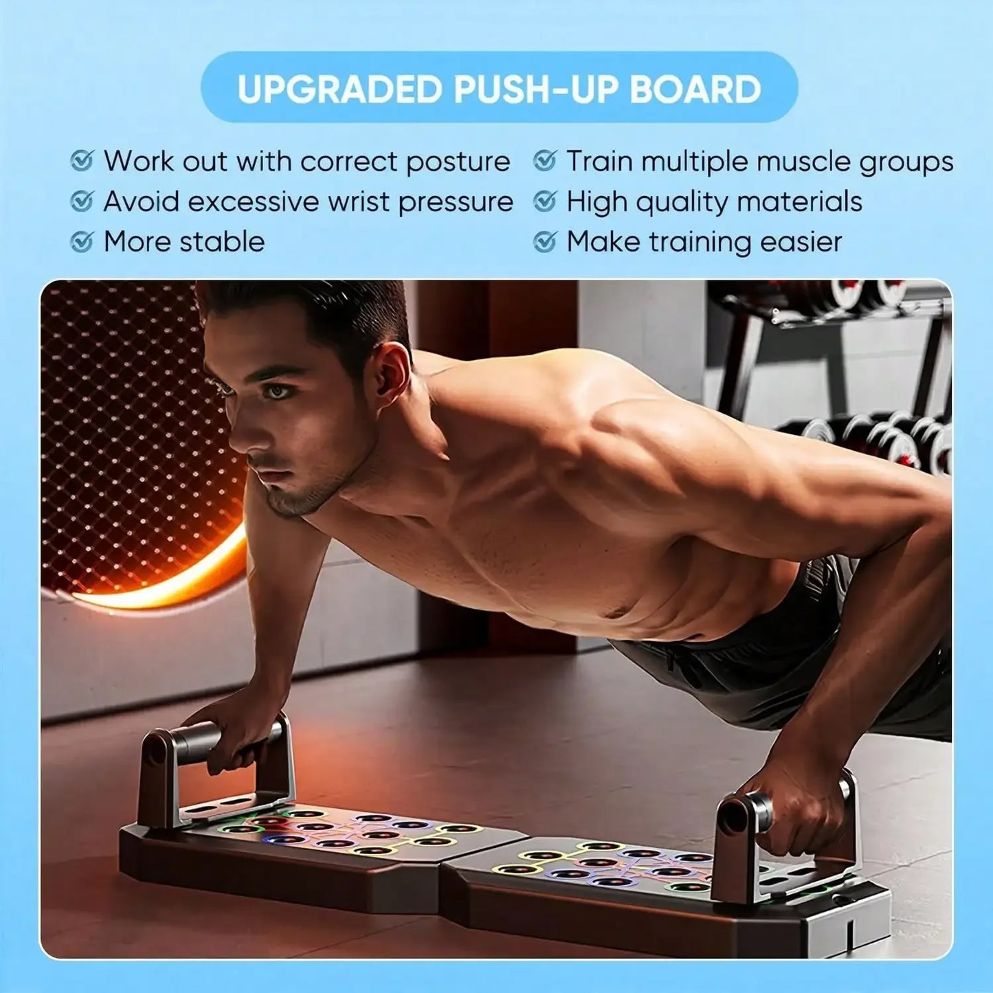 Solid Push Up Board Home Workout Equipment Multi-Functional Pushup Stands System Fitness Floor Chest Muscle Exercise Professional Equipment Burn Fat Strength Training Arm Men & Women Weights