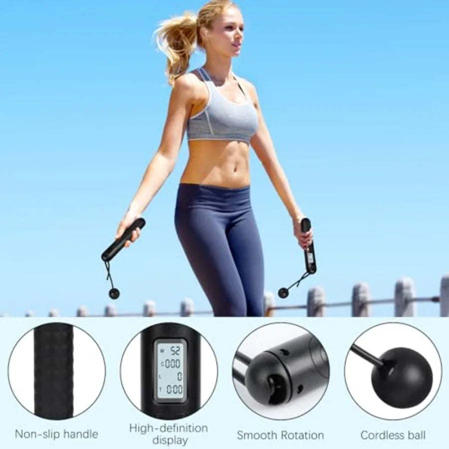 Skipping Rope with Counter, Cordless Jump Rope, Adjustable Digital Counting Jump Ropes, Gravity Ball Skipping, Weighted Jump Ro