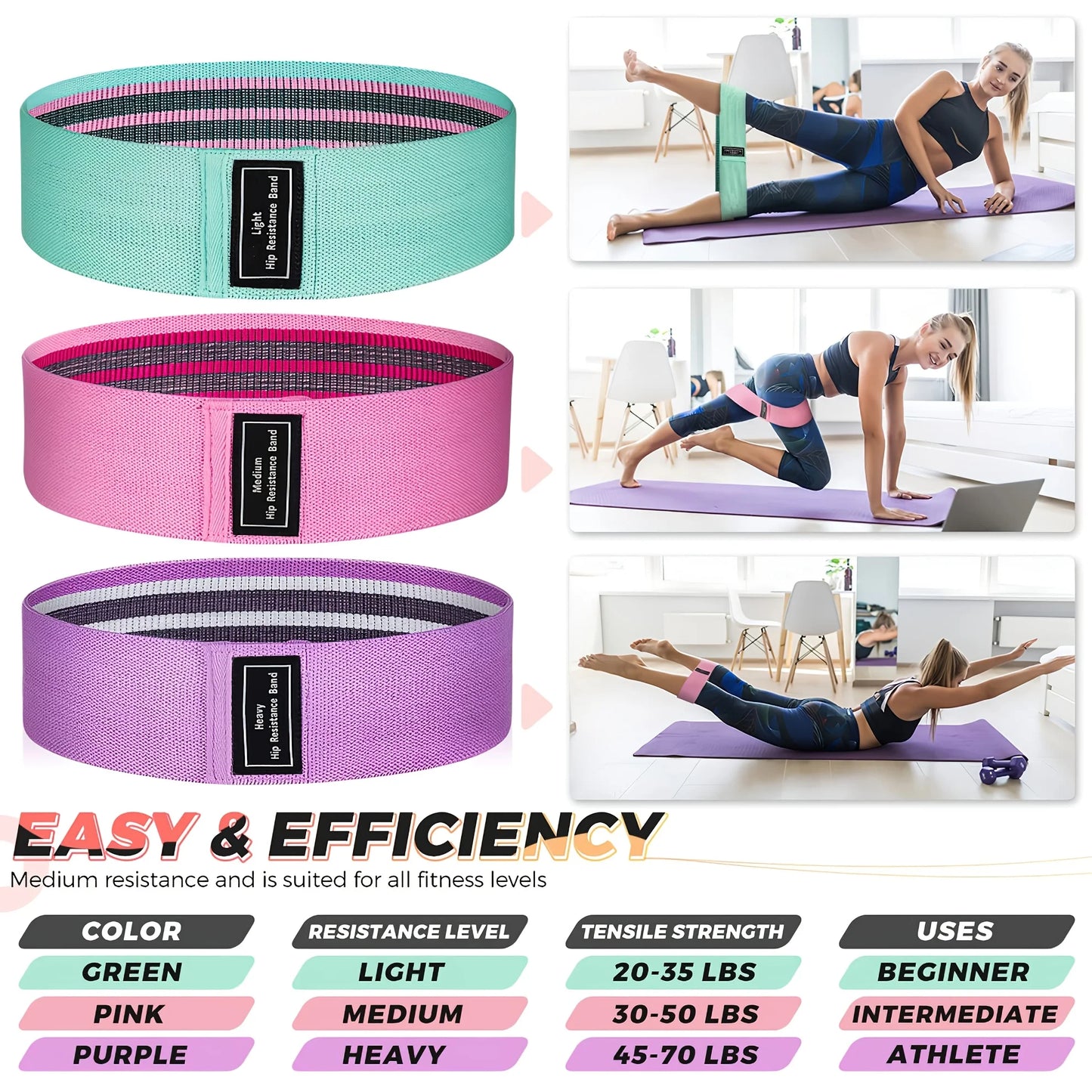 Fabric Resistance Hip Booty Bands Glute Thigh Elastic Workout Squat Circle Stretch Fitness Strips Loops Yoga Gym Equipment 3Pcs
