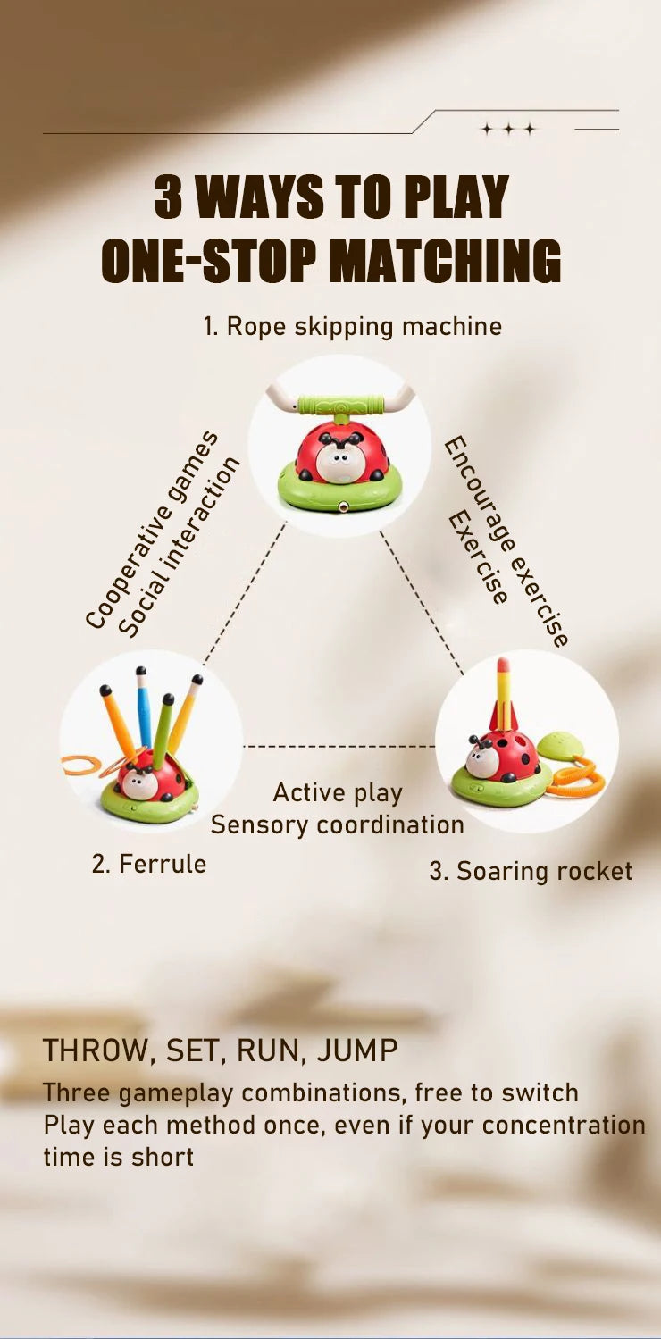3 In 1 Ladybug Sensory Training Skipping Rope Toss Machine Stomping Launcher Gym Jumping Sports Indoor Outdoor Toy Kids Gift