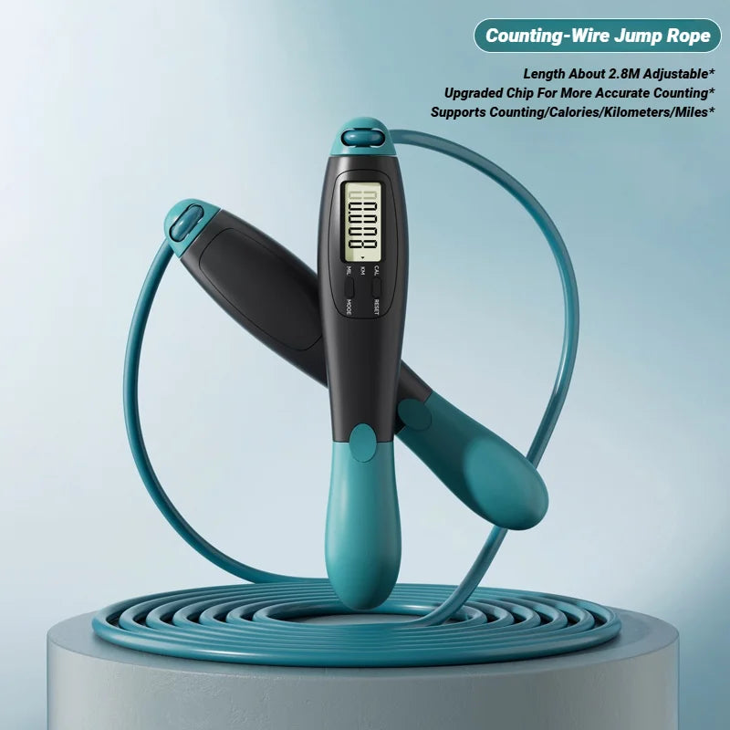 Counting Jump Rope with Digital Counter Adjustable Steel Skipping Rope for Cardio & Fitness