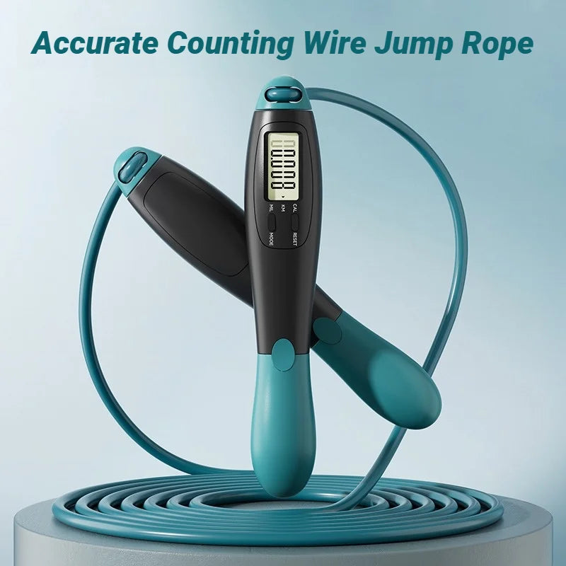 Counting Jump Rope with Digital Counter Adjustable Steel Skipping Rope for Cardio & Fitness