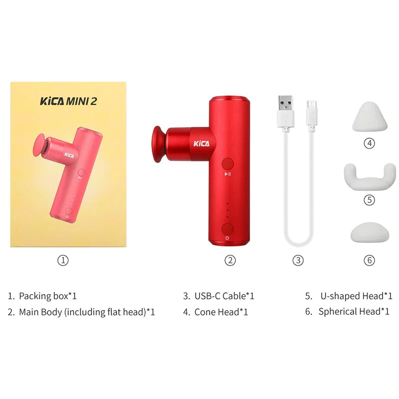 KiCA Mini 2 Fascia Gun 4 Gear 195g Aluminum Portable 3000rpm Deep High Speed 3 Massage Heads Gun for Sport