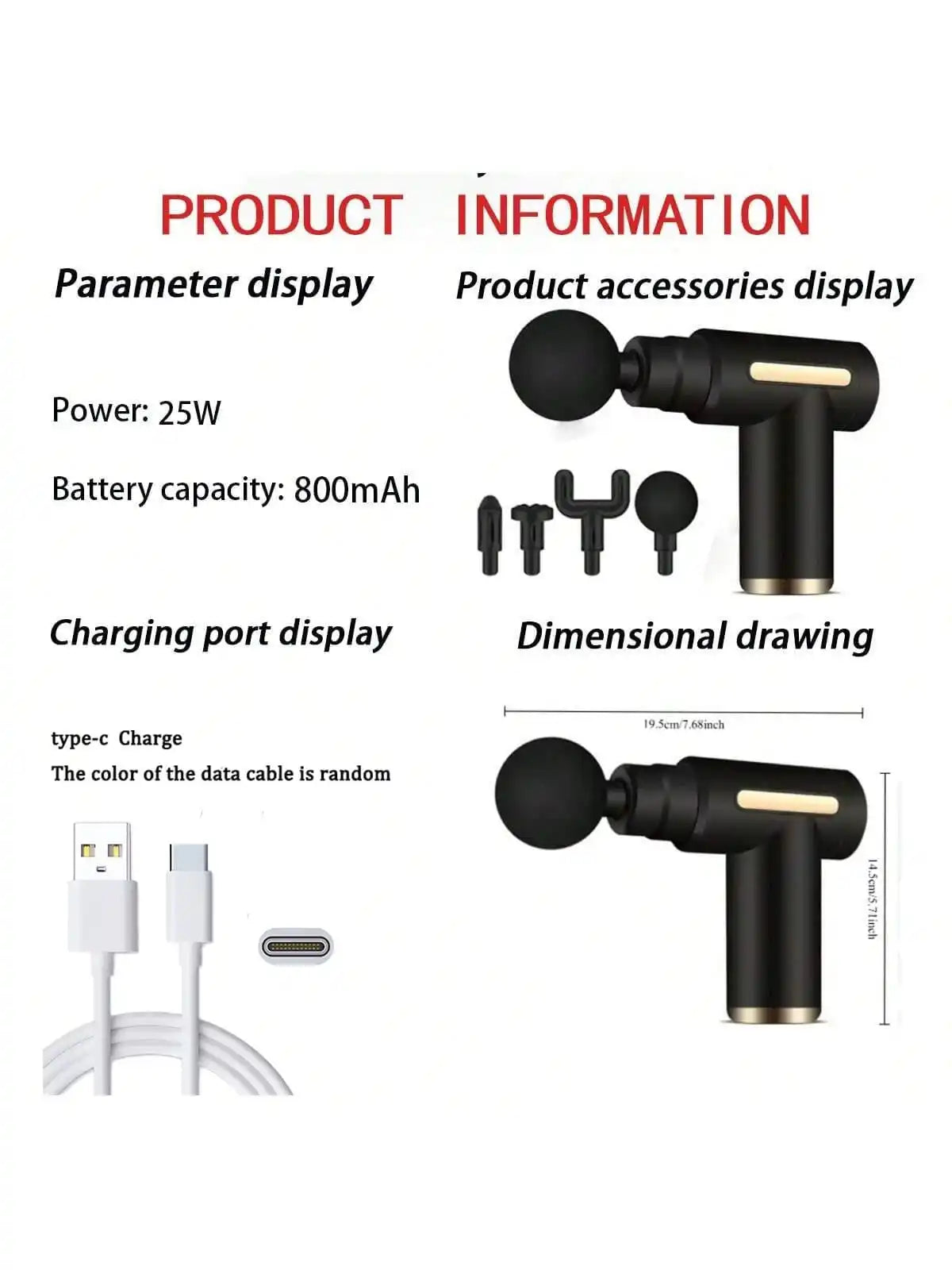 2026Portable Muscle Massage Gun For Body Massage, With Led Touch Screen, Speed Adjustment,, And 4 Replaceable，Rechargeable