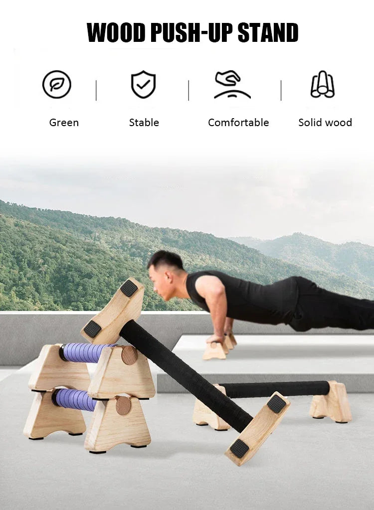 1 Pair Wooden Push-up Bar Stands Gym Push Ups Rack Board Fitness Exercise Body Building Training Handstand Parallel Rod