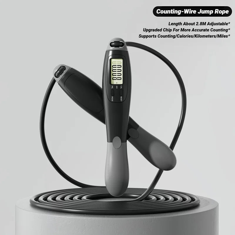 Counting Jump Rope with Digital Counter Adjustable Steel Skipping Rope for Cardio & Fitness
