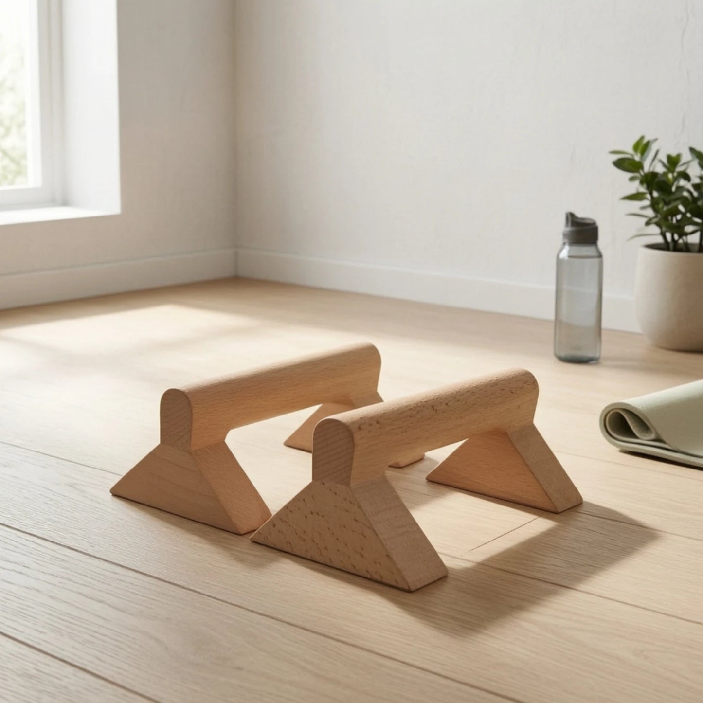 Wooden Push-up Stands Solid Wood Push-up Stands with Triangular Base Parallettes Long-Lasting Fitness Equipment Comfortable Grip