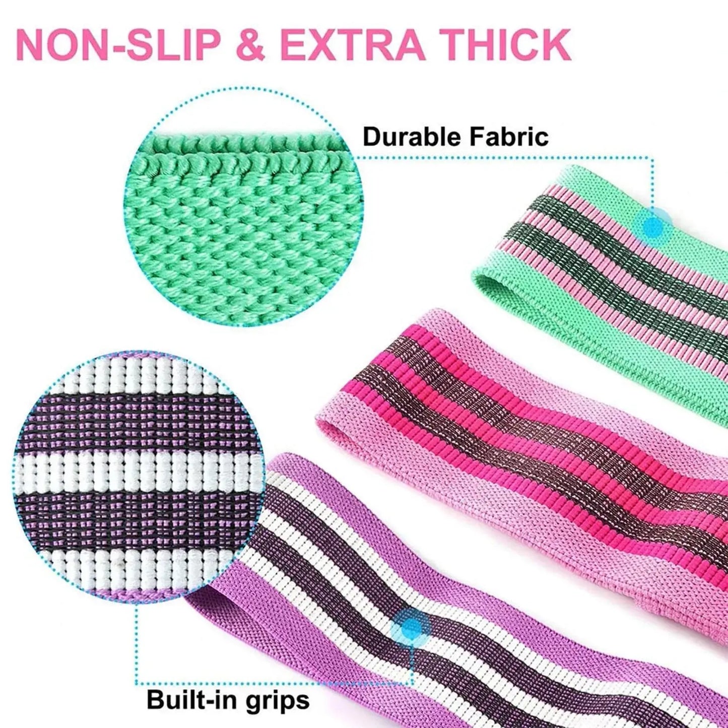 3 Pack Fabric Resistance Bands for Glutes, Anti-Slip Hip Bands for Legs & Thigh, Squats Pilates Yoga for Women Men with Portable