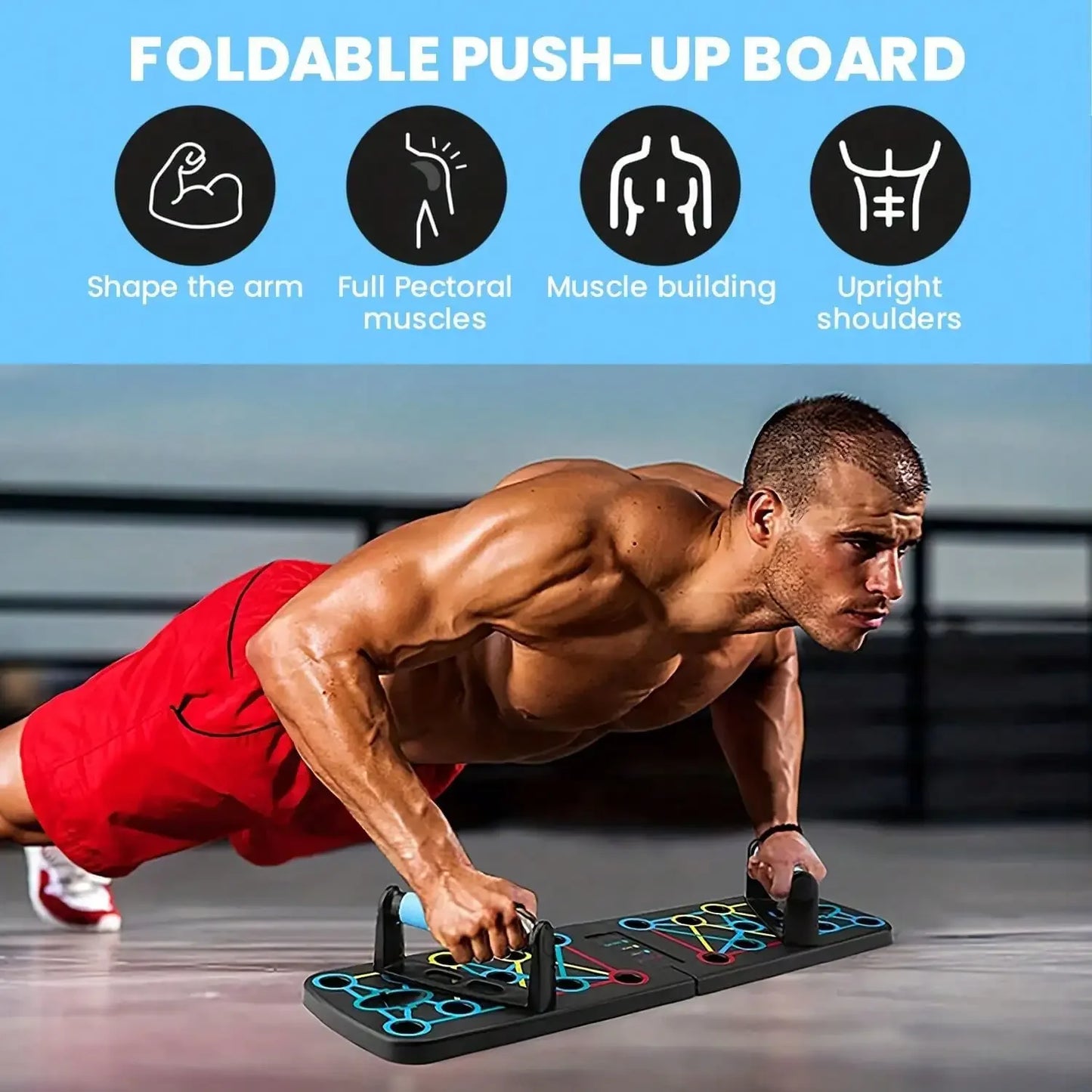 Solid Push Up Board Home Workout Equipment Multi-Functional Pushup Stands System Fitness Floor Chest Muscle Exercise Professional Equipment Burn Fat Strength Training Arm Men & Women Weights