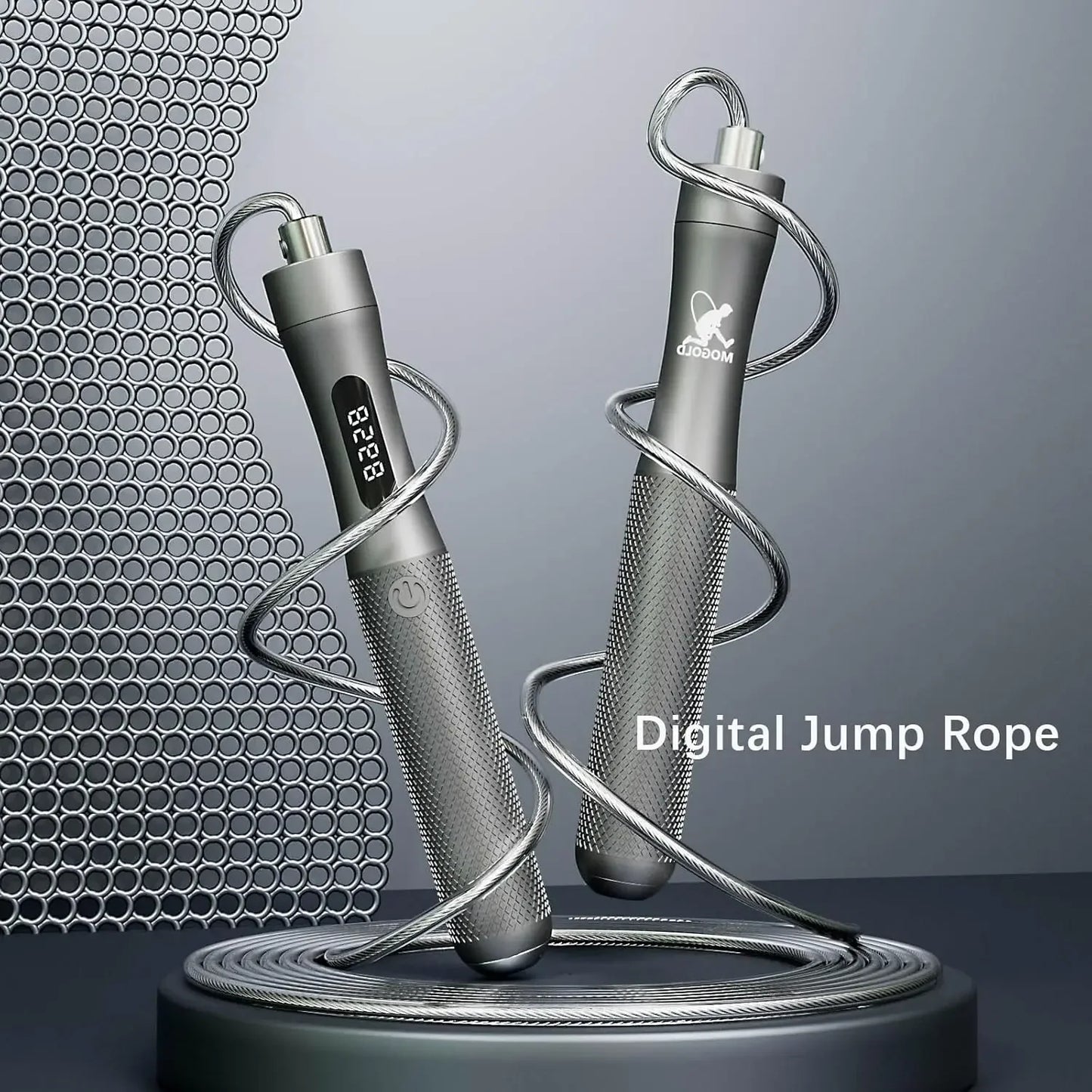 Smart Jump Rope with Counter - LCD Display, Aluminum Handles, Adjustable PVC-Coated Steel Cable, Type-C Charging for Cardio & HIIT