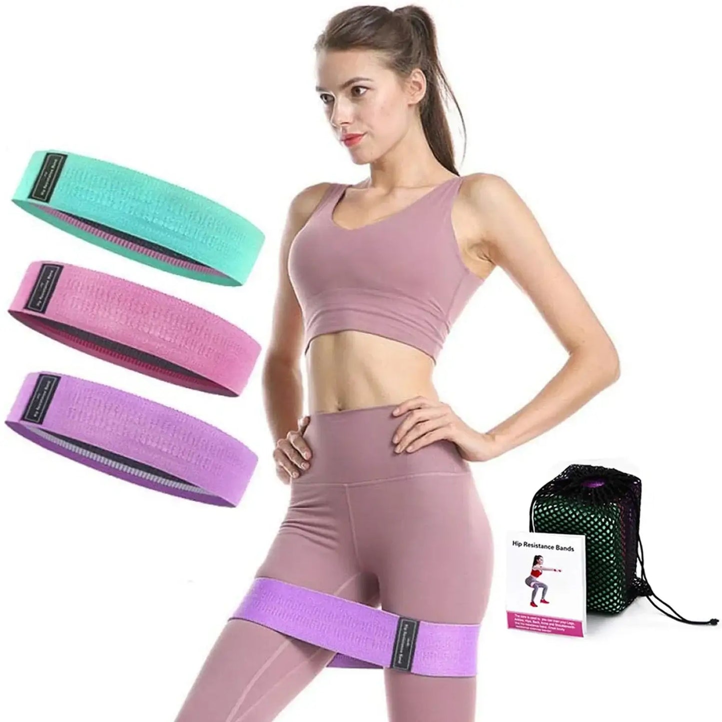 3 Pack Fabric Resistance Bands for Glutes, Anti-Slip Hip Bands for Legs & Thigh, Squats Pilates Yoga for Women Men with Portable