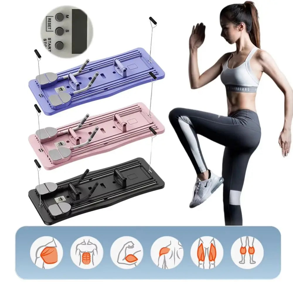 Leg & Arm Toner Fitness Abdominal Exercise Board with Tension Rope Adjustable Push-up Automatic Rebound Board Foldable Portable