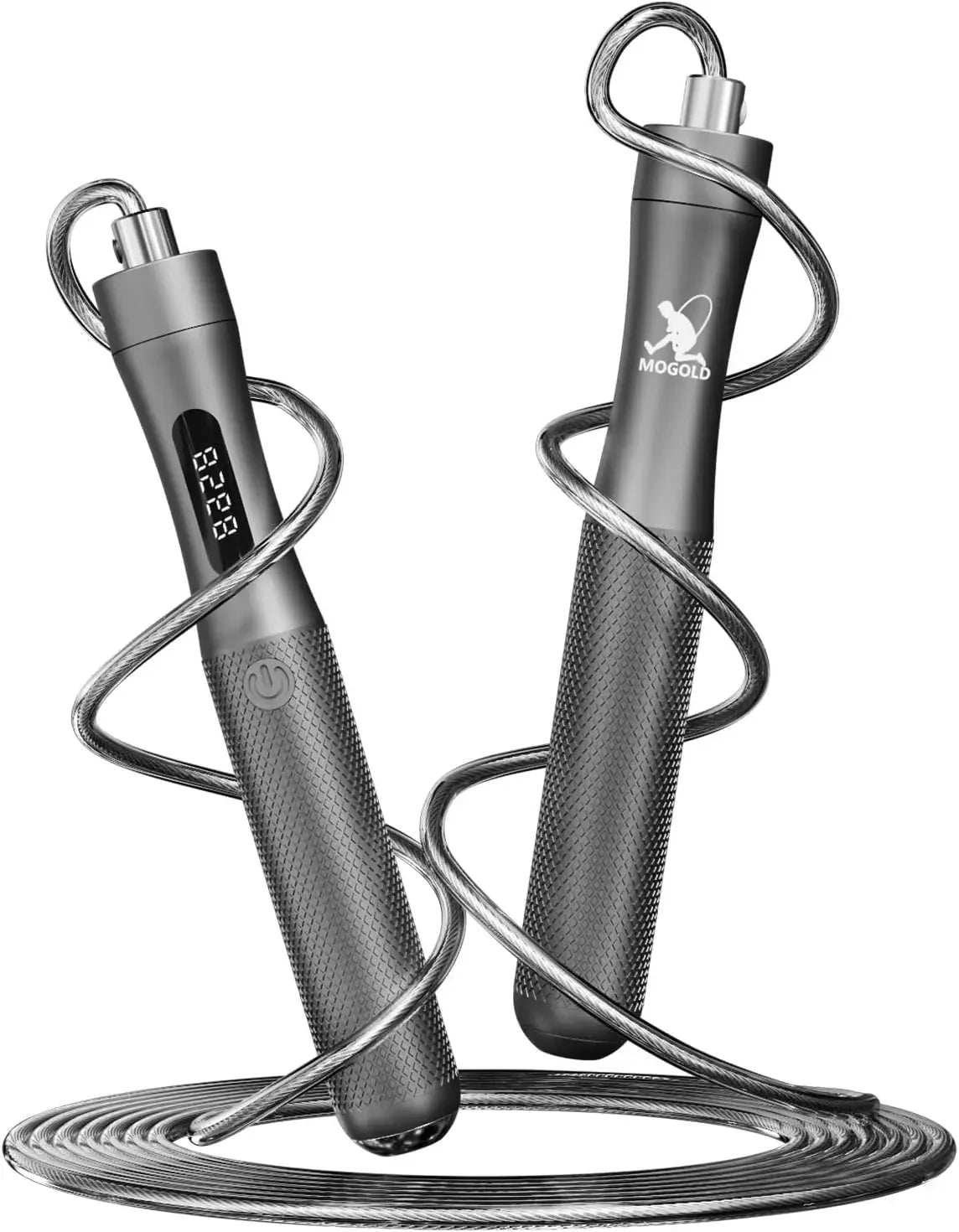 Smart Jump Rope with Counter - LCD Display, Aluminum Handles, Adjustable PVC-Coated Steel Cable, Type-C Charging for Cardio & HIIT