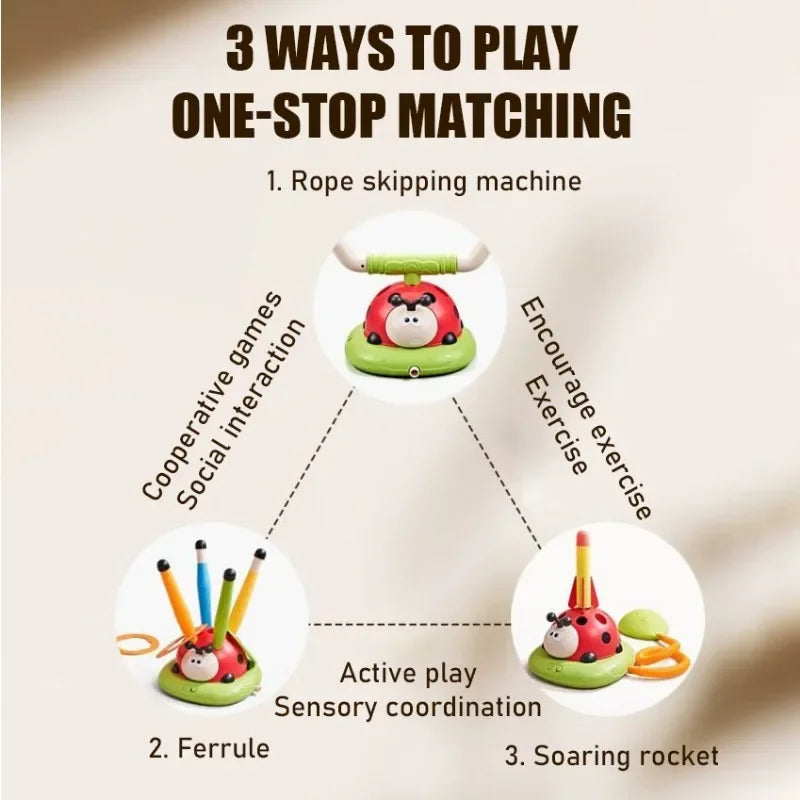 3 In 1 Ladybug Sensory Training Skipping Rope Toss Machine Stomping Launcher Gym Jumping Sports Indoor Outdoor Toy Kids Gift