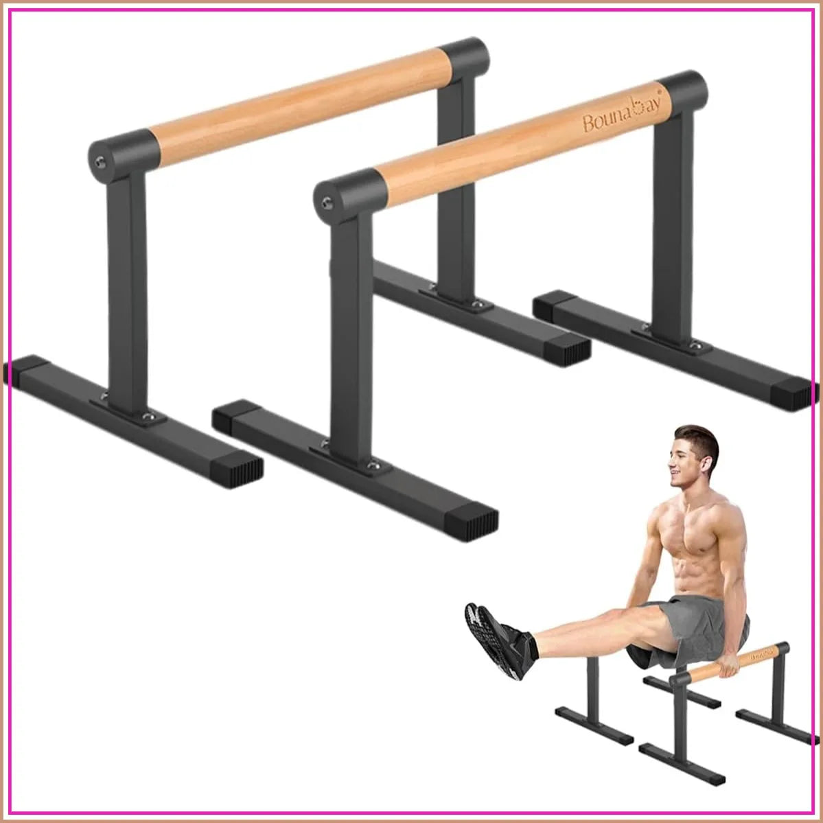 Wooden Parallel Bar & Dip Bar, 500lbs Capacity, Push-up Bar for Handstand, L-Sit, Gymnastics, Home Gym Strength Training