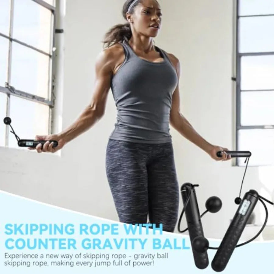 Skipping Rope with Counter, Cordless Jump Rope, Adjustable Digital Counting Jump Ropes, Gravity Ball Skipping, Weighted Jump Ro