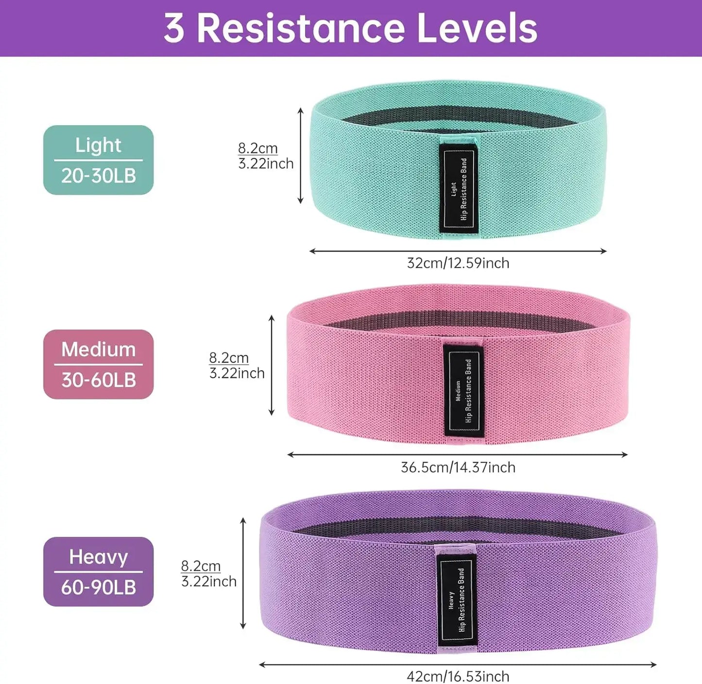3 Pack Fabric Resistance Bands for Glutes, Anti-Slip Hip Bands for Legs & Thigh, Squats Pilates Yoga for Women Men with Portable