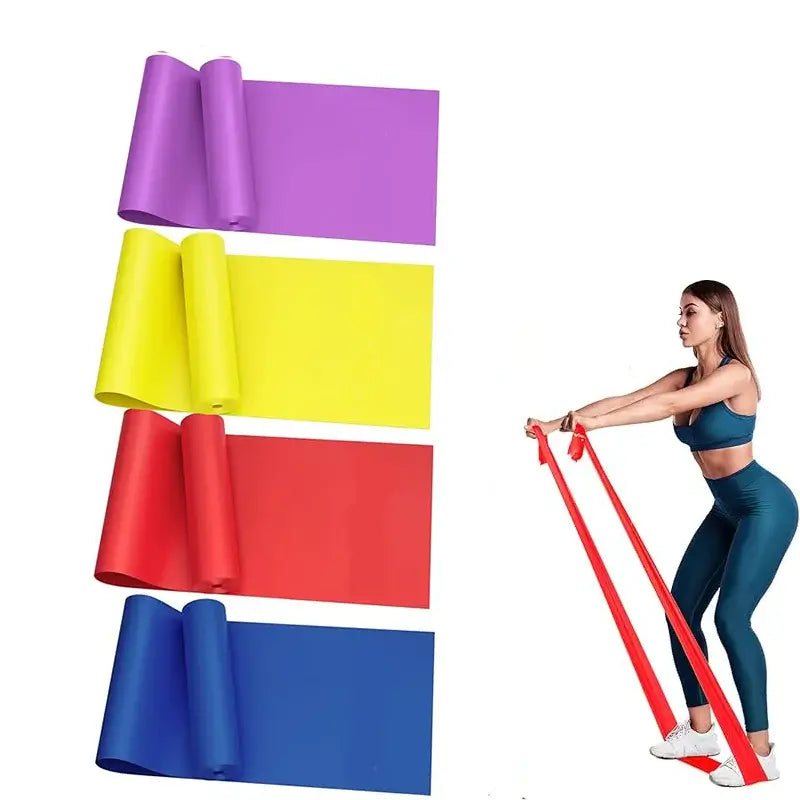 Yoga Stretch Resistance Bands, Fitness Elastic Bands [Set of Four] 1.5m , Four-Level Resistance Elastic Bands, Suitable for Strength Training, Yoga, Pilates