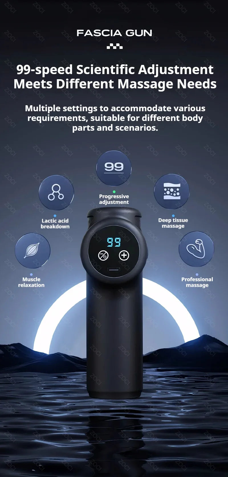 Mini 99 Levels Fascia Gun Handheld Portable Massage Gun Vibration Digital Display Muscle Massager Deep Tissue Massager for Body