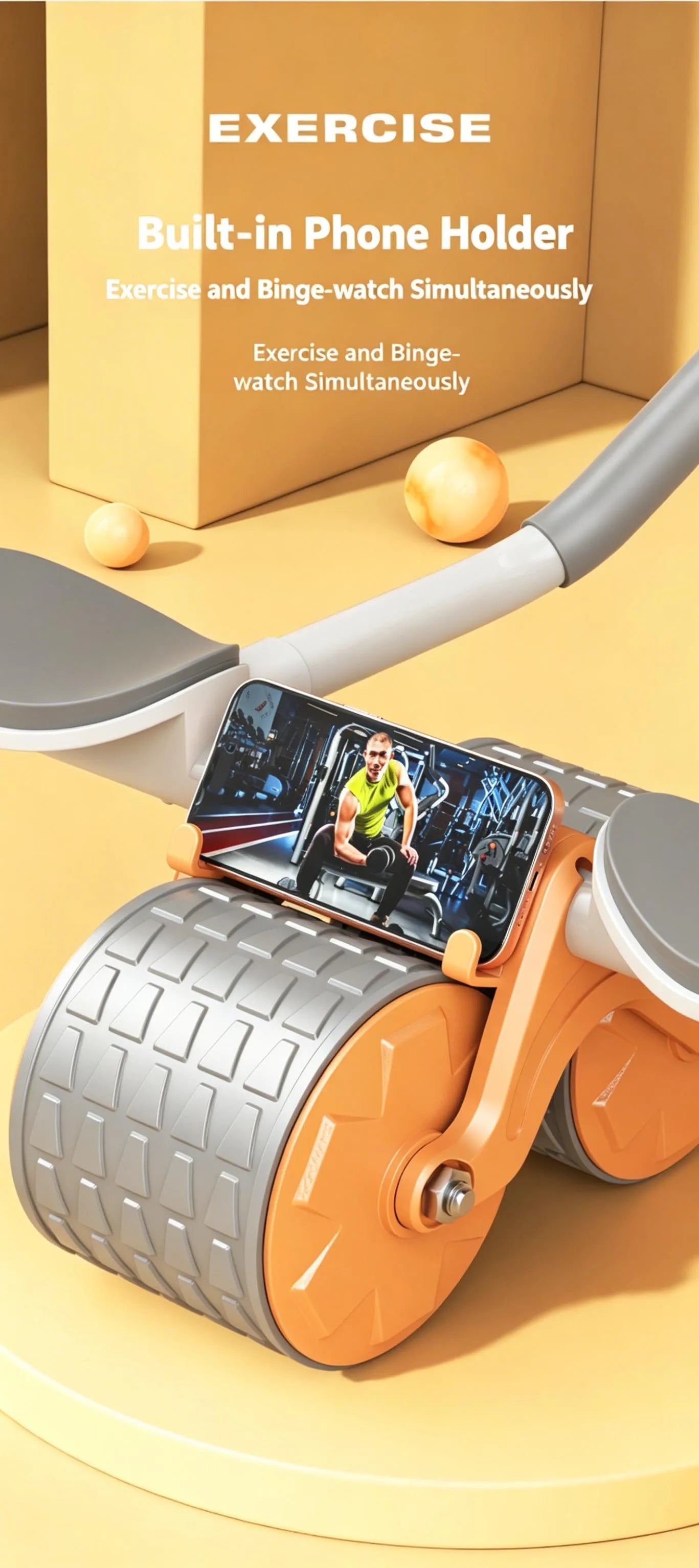 Elbow Support Abdominal Roller Automatic Rebound Ab Wheel with Phone Stand Counter for Core Training Home Fitness