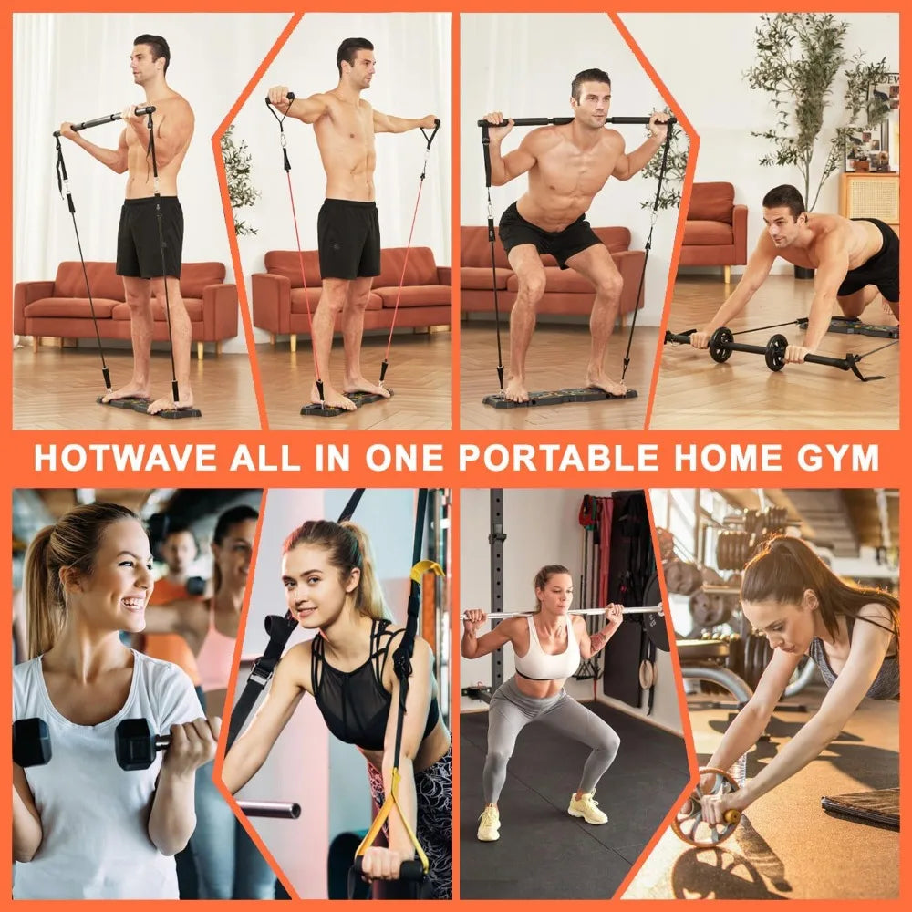Portable Workout Equipment with 20 Gym Accessories, Push Up Board & Plank Trainer, Resistance Bands with Ab Wheel, Exercise at Home