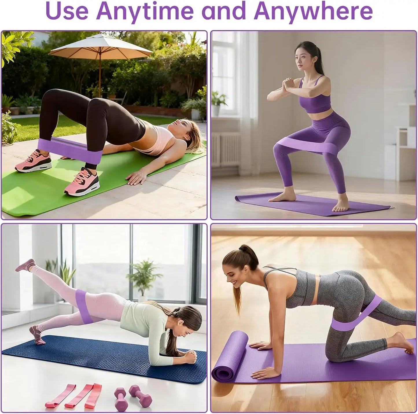 3 Pack Fabric Resistance Bands for Glutes, Anti-Slip Hip Bands for Legs & Thigh, Squats Pilates Yoga for Women Men with Portable
