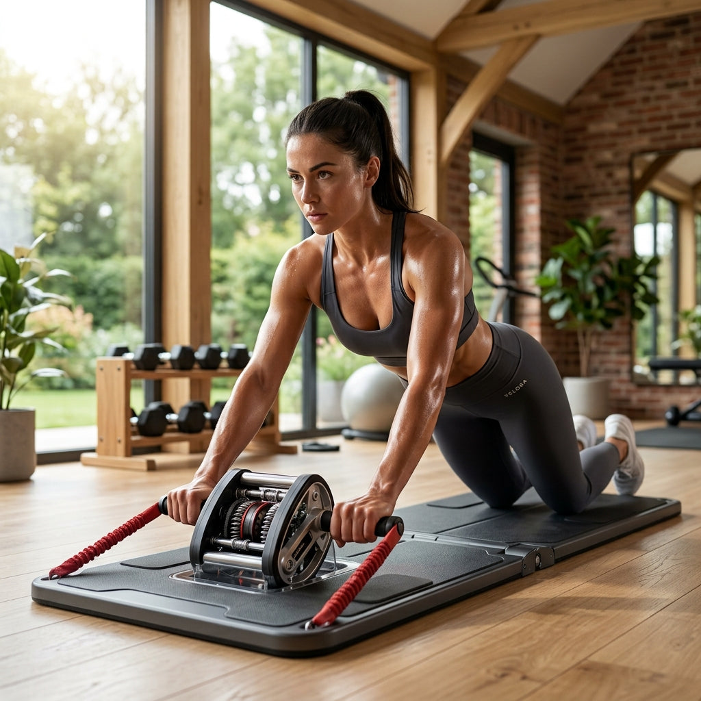 Automatic Rebound Ab Roller Board | Foldable Home Gym with Resistance Bands